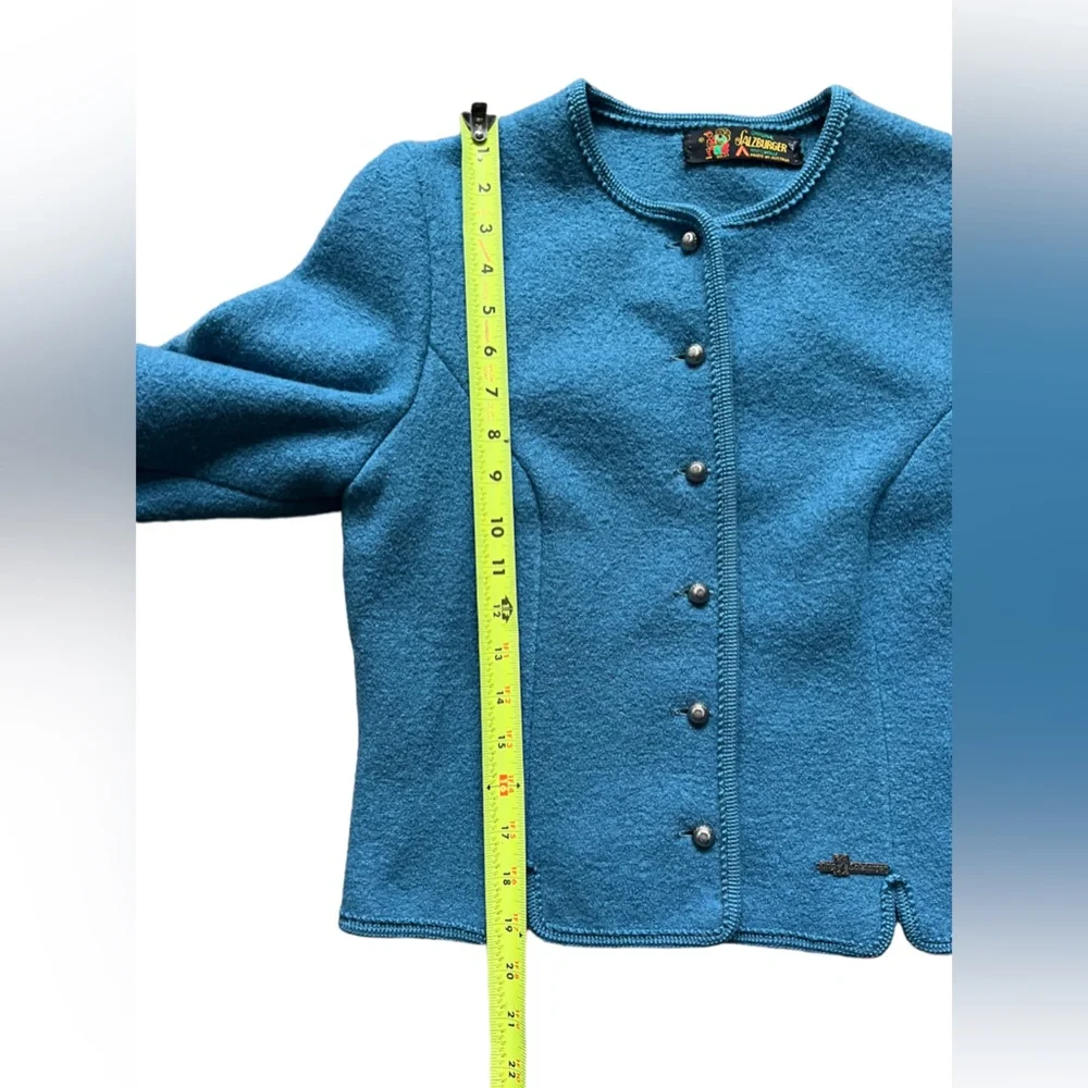 Salzburger Wool Trachten Cardigan Sweater Jacket Austrian Cardigan Blue Size L - Picture 14 of 14